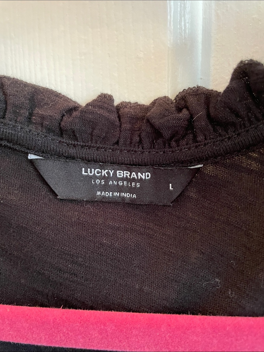 Lucky Brand Black Ruffle Collar Short Sleeve Button-Up Top NWT Size L - Picture 2 of 6